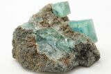 Cubic, Blue-Green Zoned Fluorite Crystals on Quartz - China #197159-1